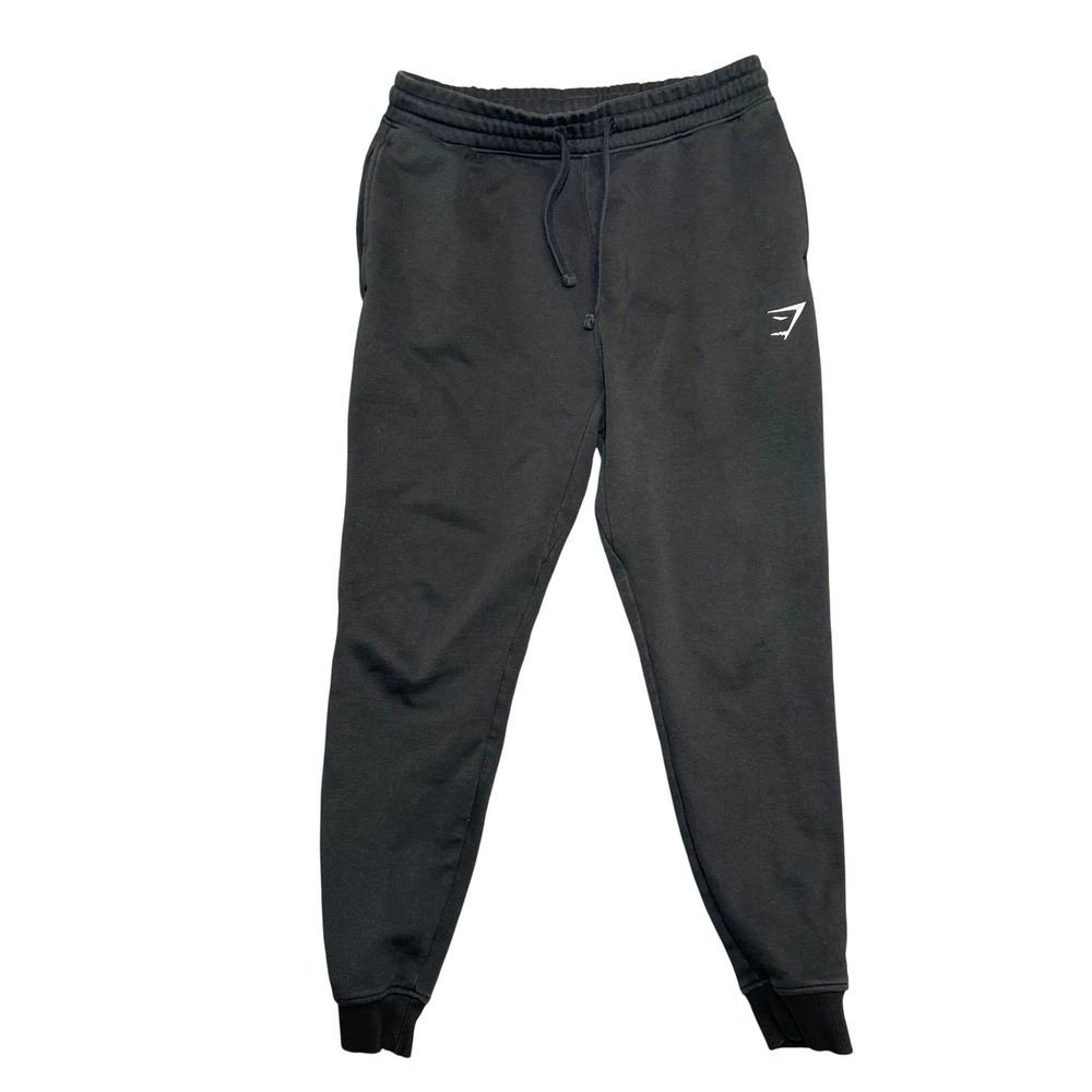 Gymshark Crest Joggers Mens Medium Black Fleece Sweatpants Zipper‎ Pocket